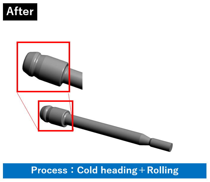 Example of cost reduction through conversion of shaft manufacturing method (all cutting + rolling → cold forging + rolling)