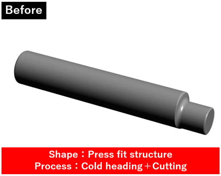 Example of cutting-less and cost reduction by changing shaft drawing